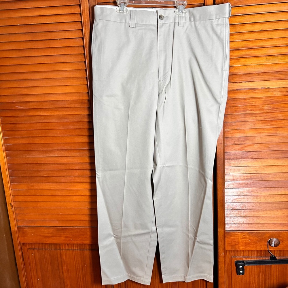 Oak Hill Mens Flat Front Premium Pants Khaki 38x32 Waist-Relaxer Cotton Chino